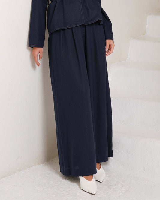 Noir Navy Luxe Wide-Leg Trousers