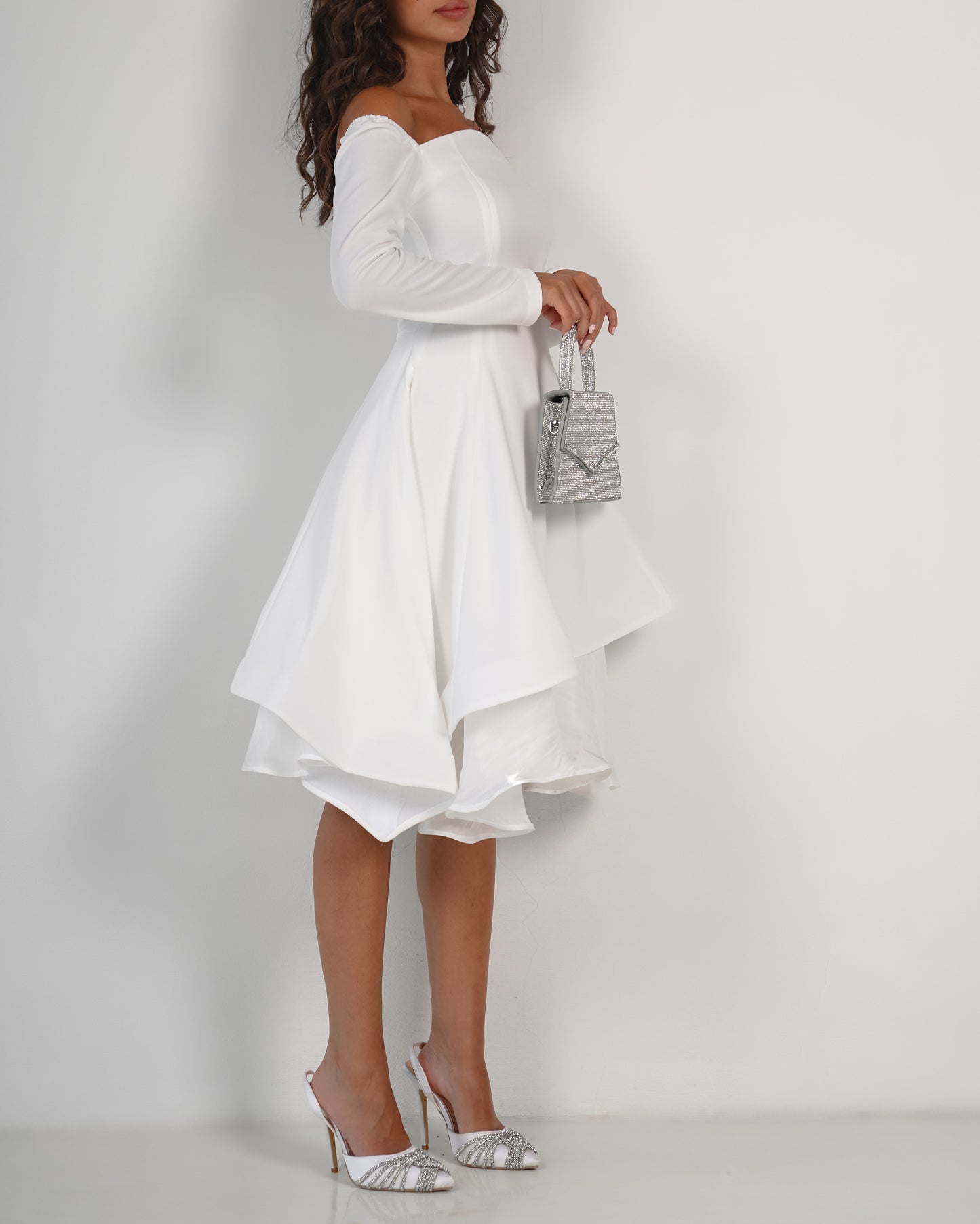White Asymmetrical Crepe Dress