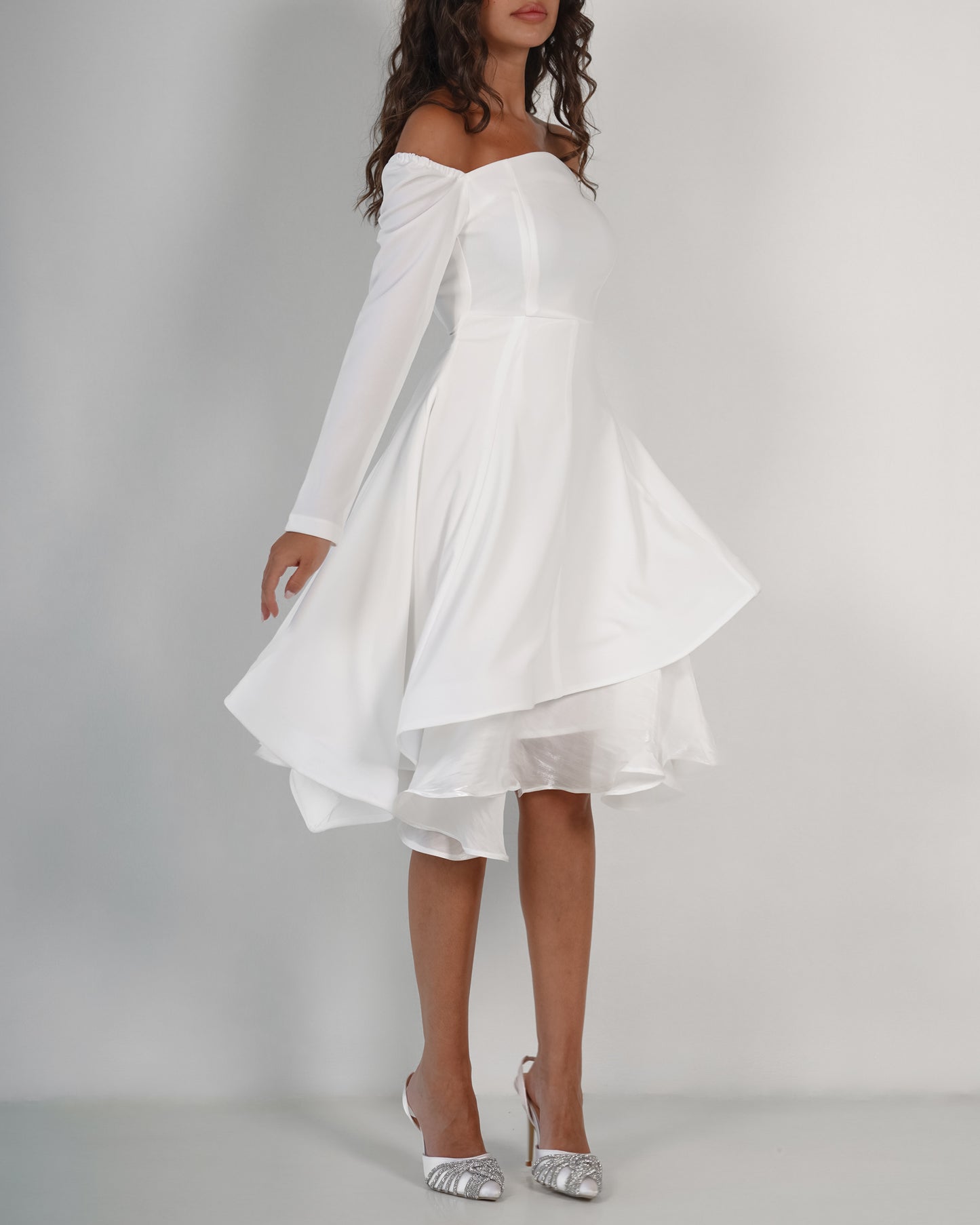 White Asymmetrical Crepe Dress