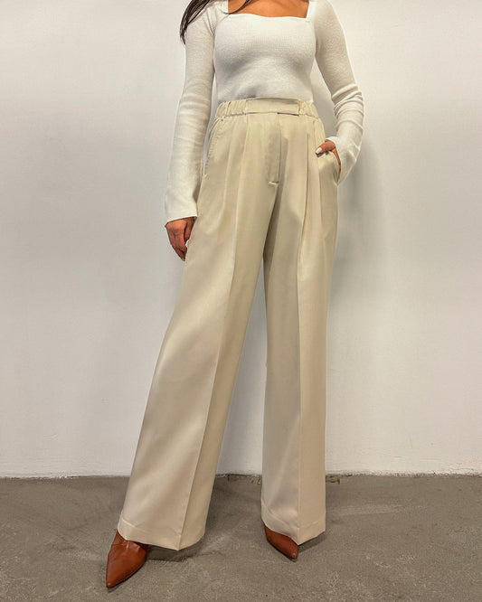 Cosmic Latte Wide Leg Tailored Trousers